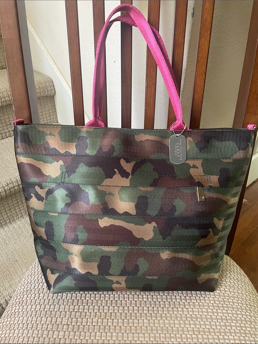 Harveys GI Jane Camouflage Tote with Pink Handles